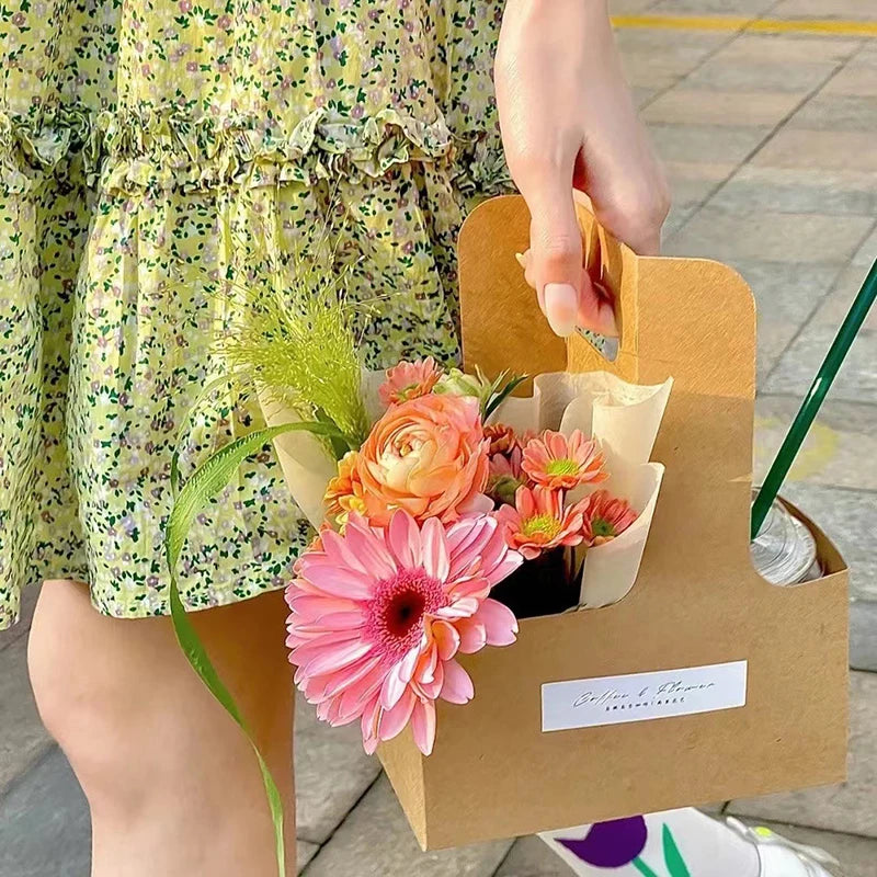 10pcs Kraft Paper Flower Gift Bags | Party & Wedding Favor