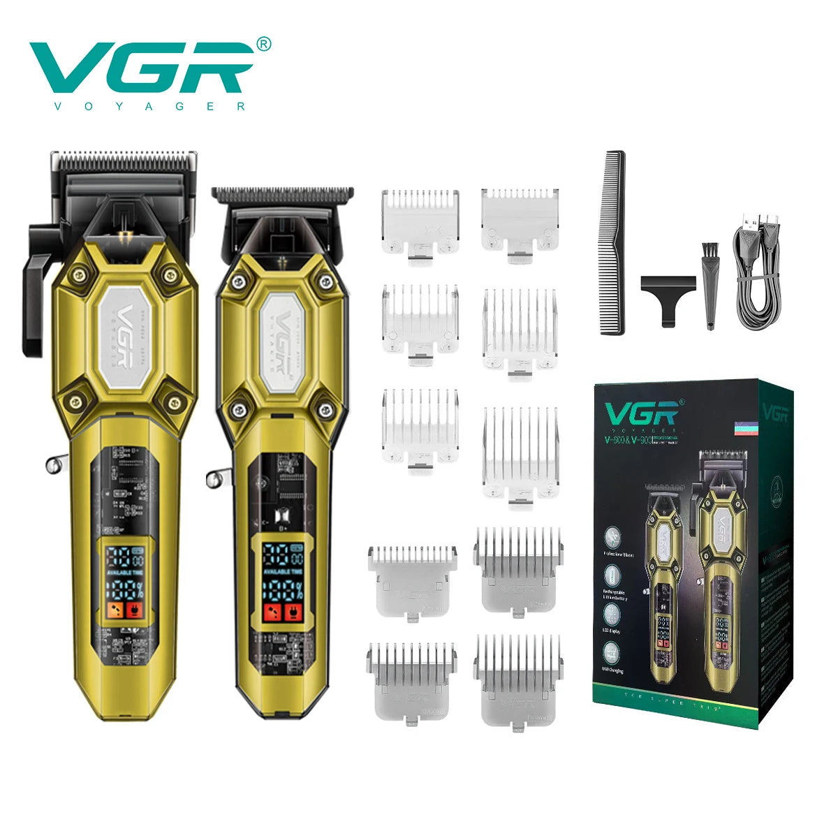 VGR V-600/V-900 Electric Hair Clipper Transparent Body Hair Trimmer LED Intelligent Digital Carving Electric Thruster Care Set Peaceful Pleasures Health and Wellness