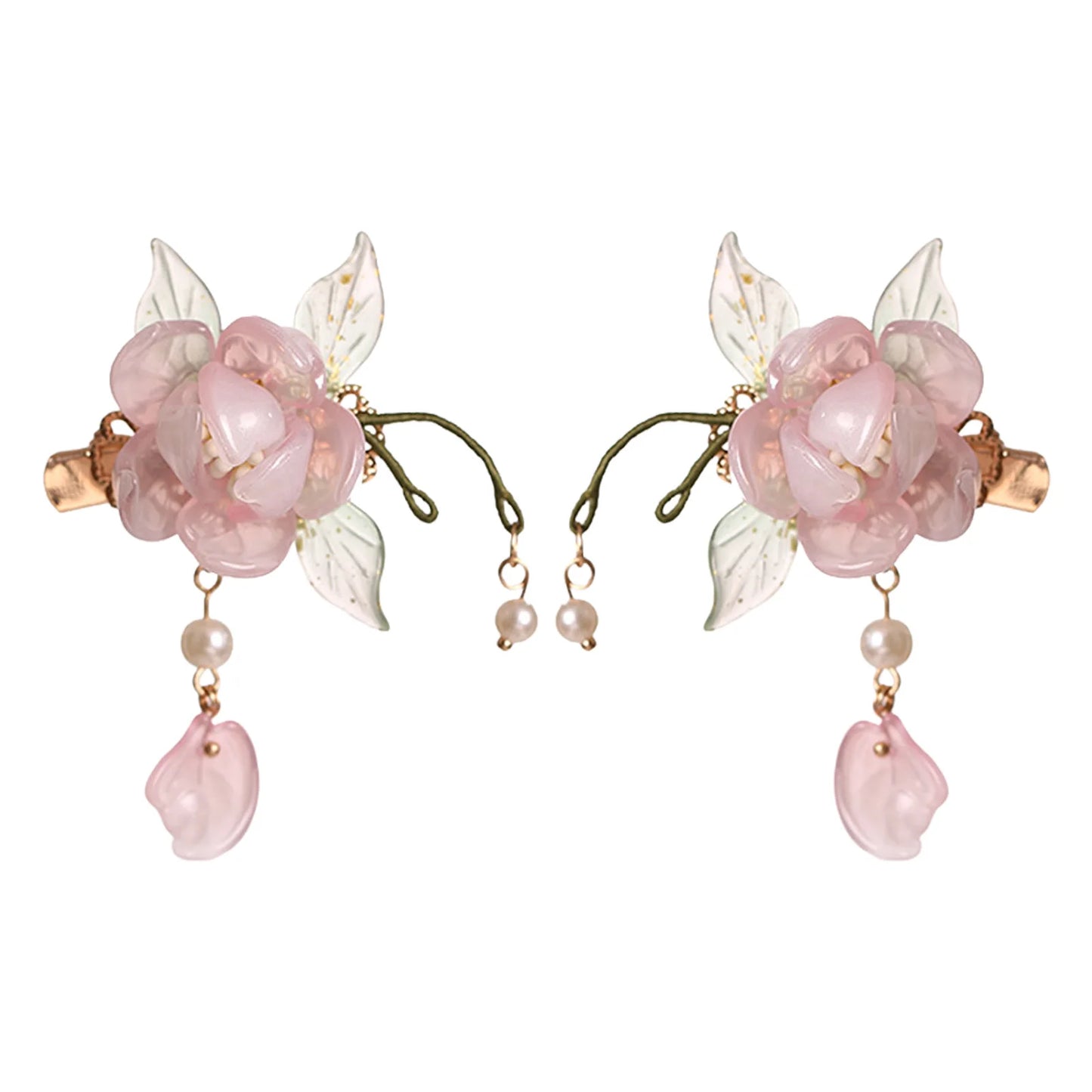 Vintage Pink Glass Flower Hair Clips Pair for Kids Peaceful Pleasures Health and Wellness 2pcs