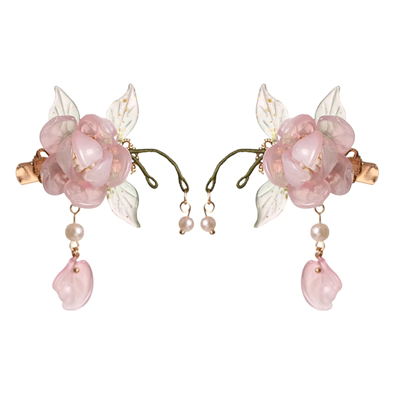 Vintage Pink Glass Flower Hair Clips Pair for Kids Peaceful Pleasures Health and Wellness 2pcs