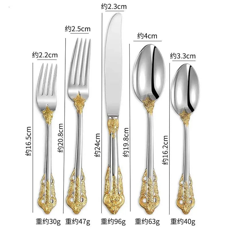 Stainless Steel Dinnerware Sets High-grade Knife Fork And Spoons Cutlery Kits Gold Plated Floral Pattern Tableware Dropship Peaceful Pleasures Health and Wellness