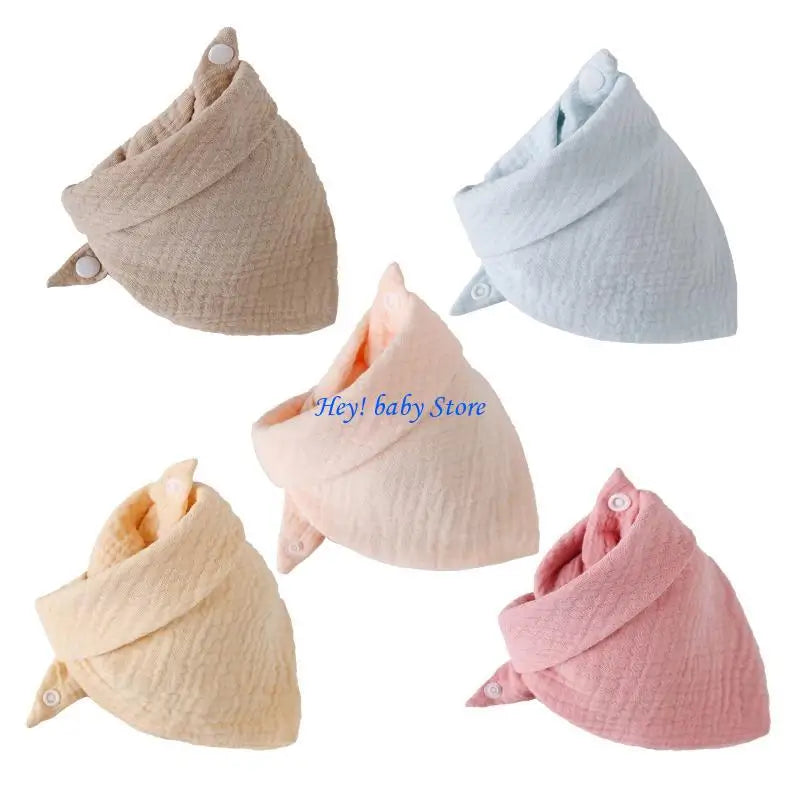 5-Pack Muslin Cotton Baby Bibs | Soft Snap Triangle Drool Bibs