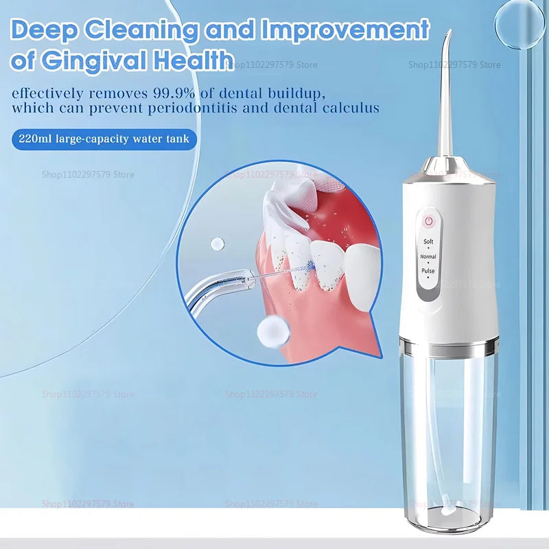 Portable Smart Electric Oral Irrigator Water Flosser with 4 Jets 3 Modes Rechargeable Dental Teeth Cleaner Travel and Daily Use Peaceful Pleasures Health and Wellness
