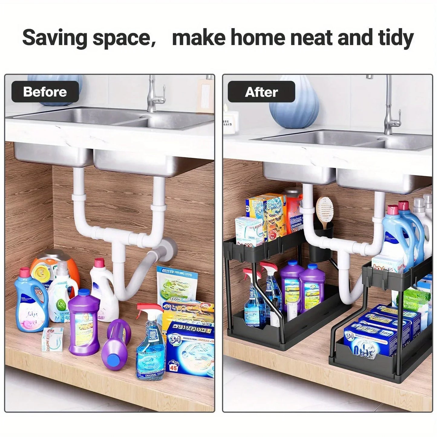 Multi-Layer Pull-Out Storage Rack | Kitchen & Bathroom