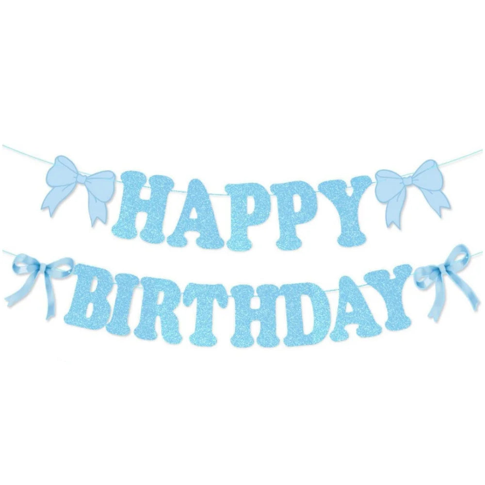 Bow Theme Happy Birthday Banner & Balloon Decoration Set
