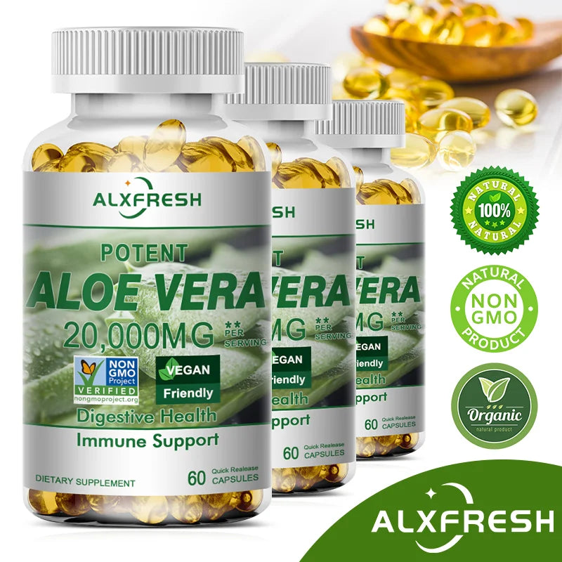 Aloe Vera Capsules Improve Digestive Health Soothe The Intestines Provide Antioxidant Detoxifying Effects Promote Skin Health Peaceful Pleasures Health and Wellness