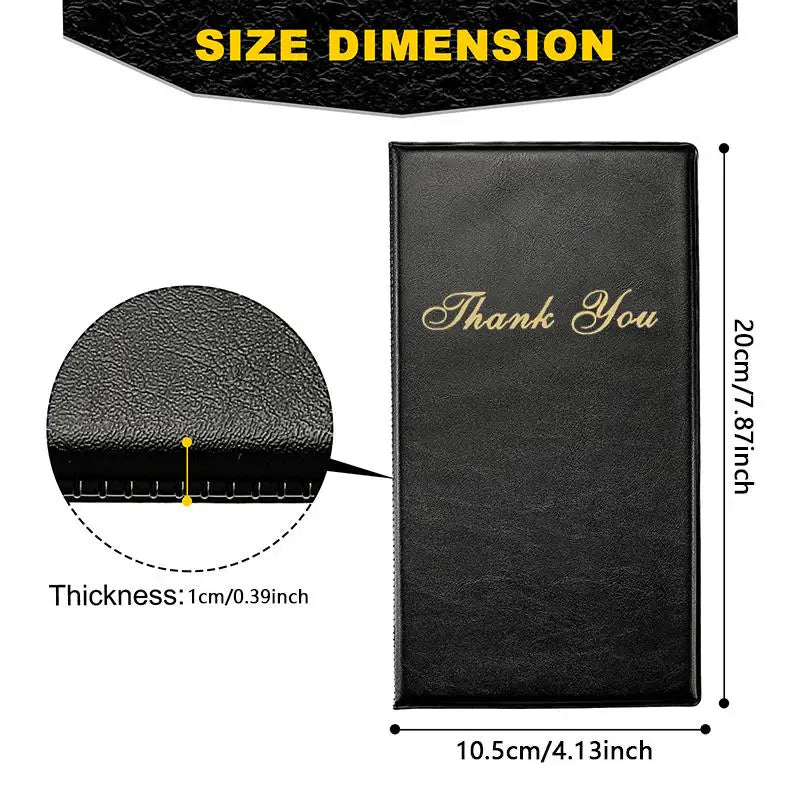 Guest Check Holder Restaurant Bill Presenter Folder Card Slot Durable Leather Menu Ticket Organizer Server Waiter Book Accessory Peaceful Pleasures Health and Wellness black