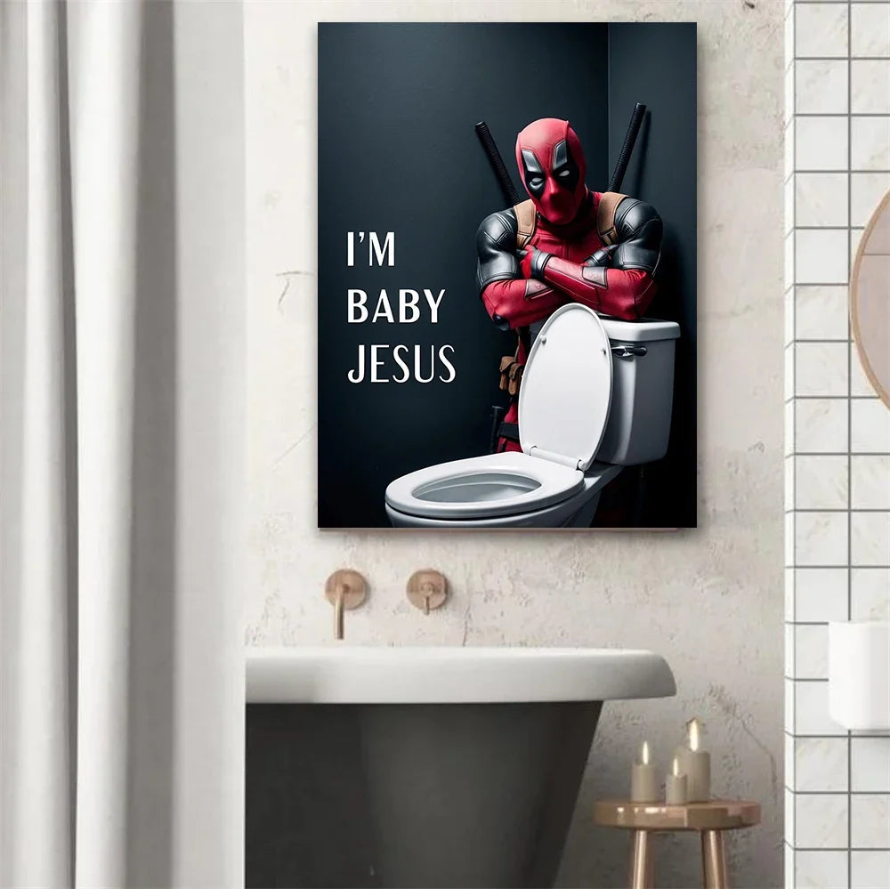 Deadpool Funny Bathroom Poster Sweet Baby Jesus Art Print Disney Superhero Toilet Canvas Painting Home Bathroom Toilet Decor Peaceful Pleasures Health and Wellness
