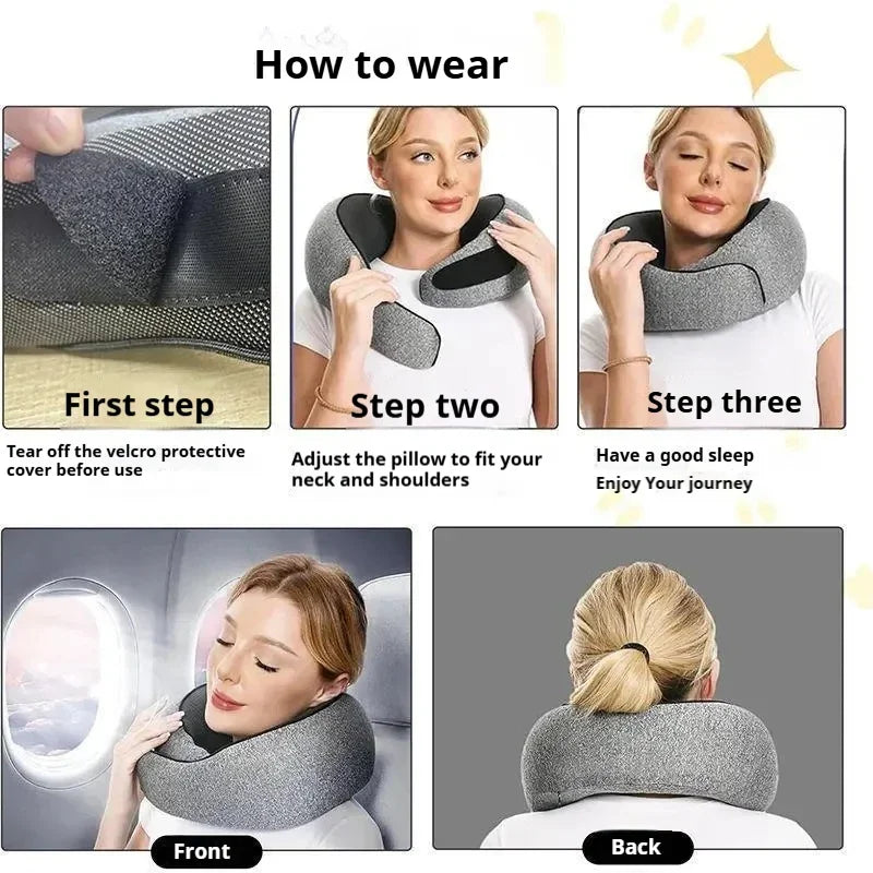 High-Density Memory Foam Neck Travel Pillow 360° Surround Support Ergonomic Design for Airplane Travel Comfort Peaceful Pleasures Health and Wellness