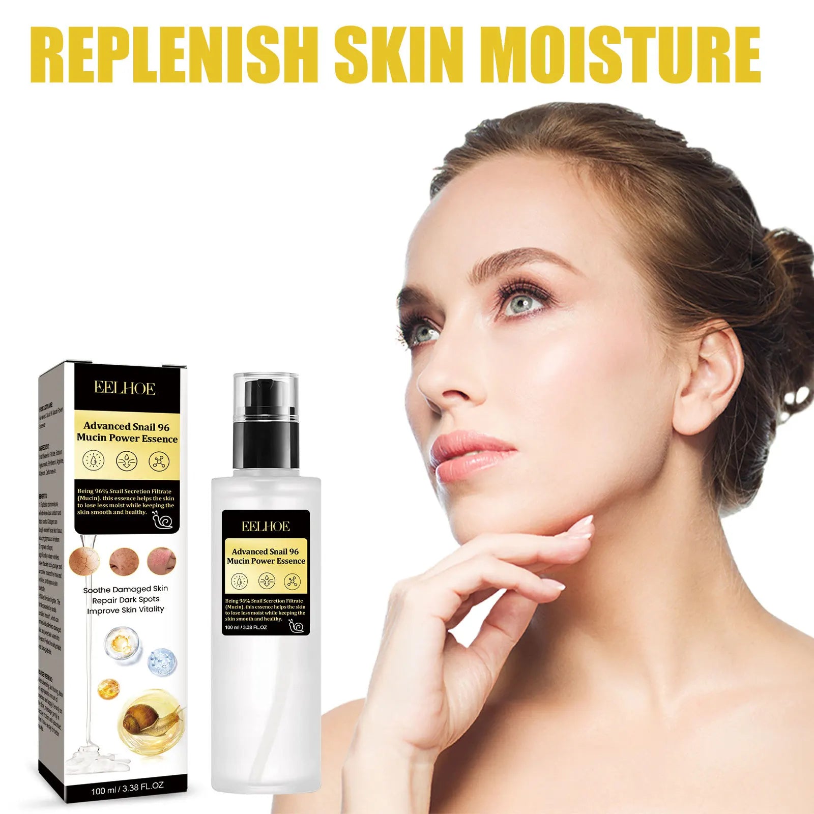 EELHOE Snail Serum Original Hyaluronic Acid Moisturizing Face Lifting Firm Skin Tightening Repair Skin Nourish Snail Slime Serum Peaceful Pleasures Health and Wellness
