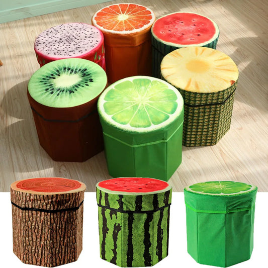 Foldable Storage Stool Ottoman | Cute Fruit Stump Organizer Storage Ottoman Stool Peaceful Pleasures Health and Wellness