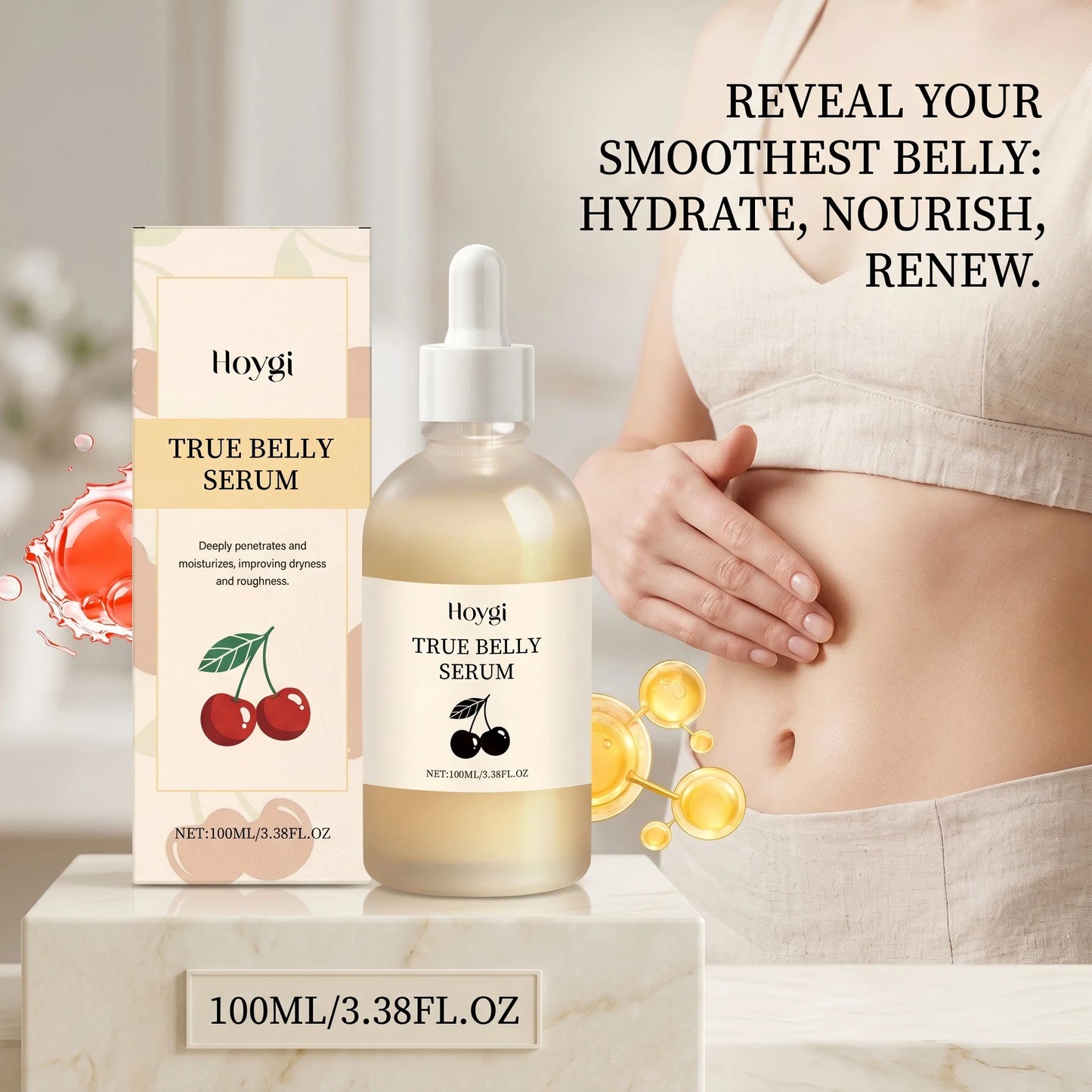 Cherry Belly Serum for Belly Tightening Improves Skin Elasticity Nourishing Dryness Roughness Enhances Body Contour Body Serum Peaceful Pleasures Health and Wellness