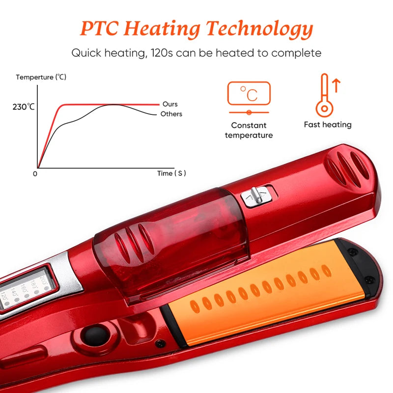 Cross-Border Hydrating Ceramic LED Hair Straightener Steam Care Electric Clip-on Splint Straightening Iron with Fast Heating Peaceful Pleasures Health and Wellness