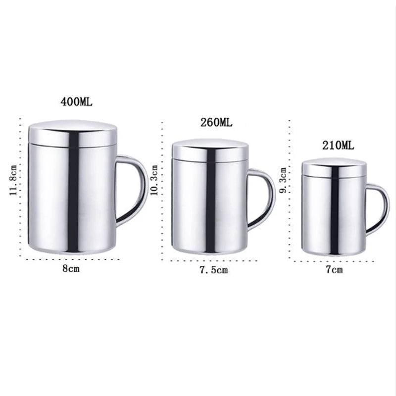 Double Wall Stainless Steel Coffee Mug with Lid – Travel Tumbler (S/M/L)