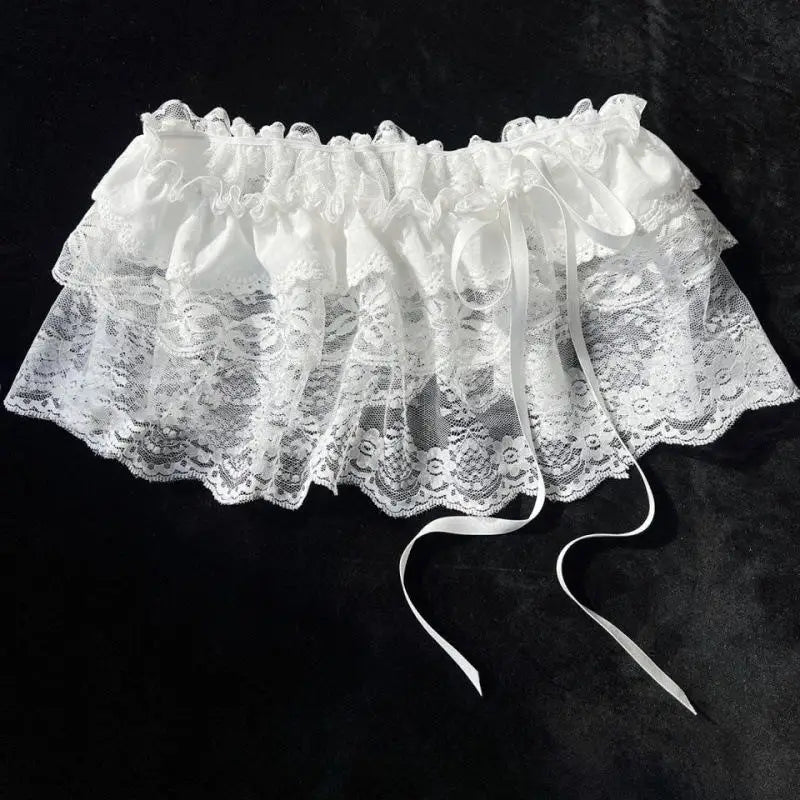 White Lace Peplum Mini Skirt | Y2K Korean Layered Ruffle