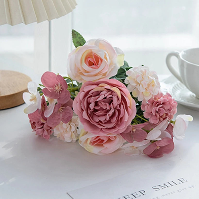 Silk Peony Rose Hydrangea Artificial Flower Bouquet | Wedding Decor