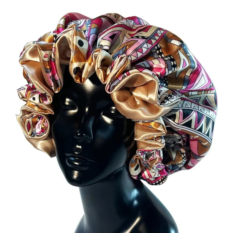 Large Satin Sleep Bonnet Cap – Silky Night Hair Cover Women