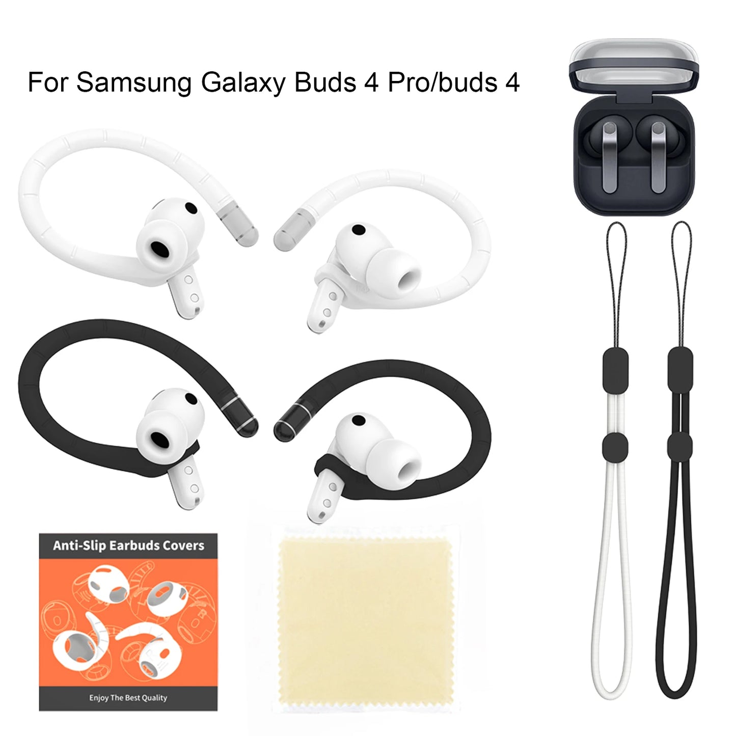 Silicone Ear Hooks for Samsung Galaxy Buds 4 Pro/buds 4 Anti-slip Earbuds Covers with Anti-lost Strap Lanyard Earbud Accessories Peaceful Pleasures Health and Wellness