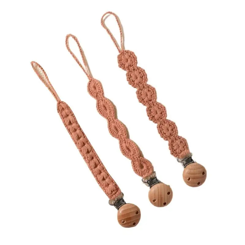 Baby Pacifier Holder Clips with Wooden Teether Beads – 3-Pack