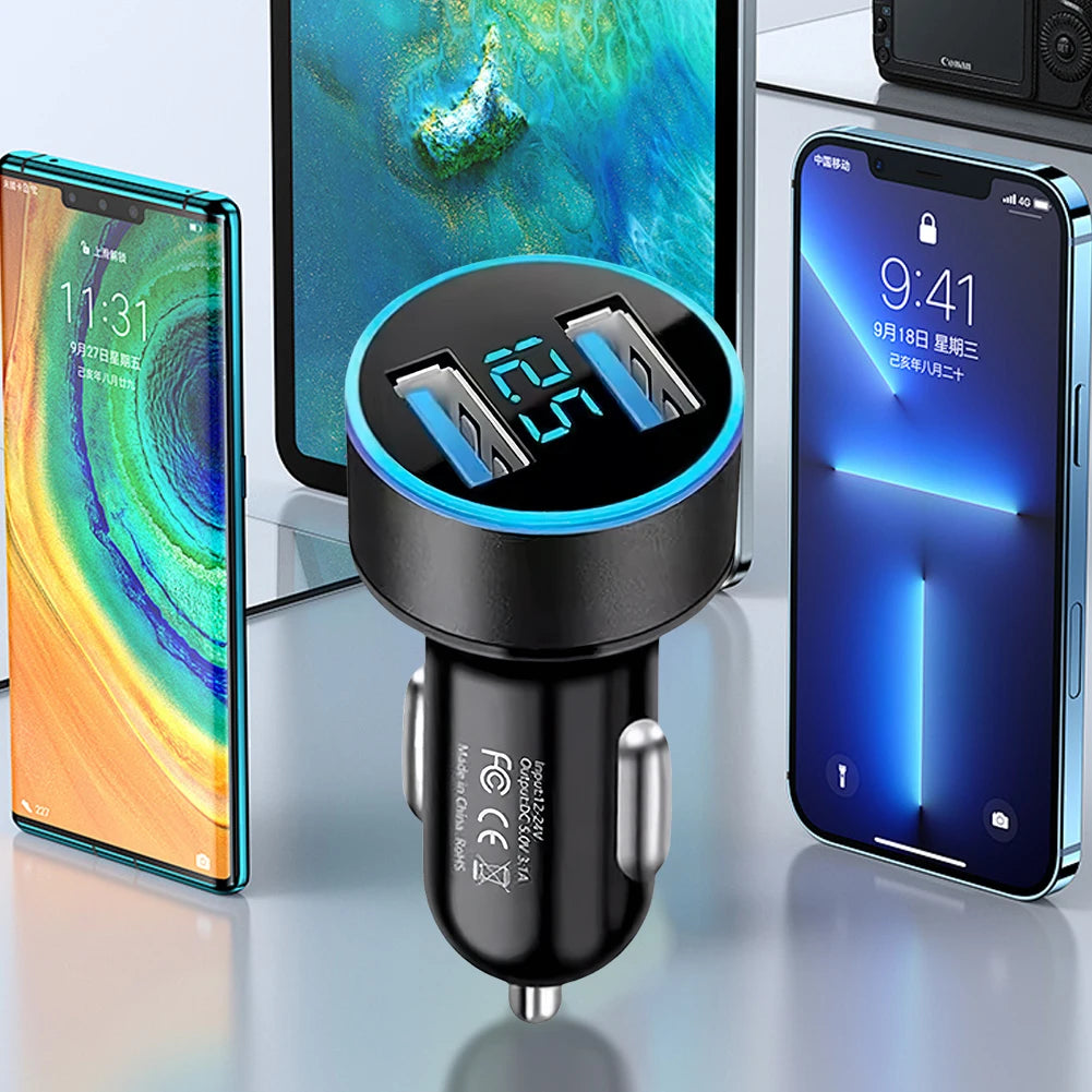 36W Car Fast Charger – Dual USB PD & QC3.0 with Voltage Display Peaceful Pleasures Health and Wellness