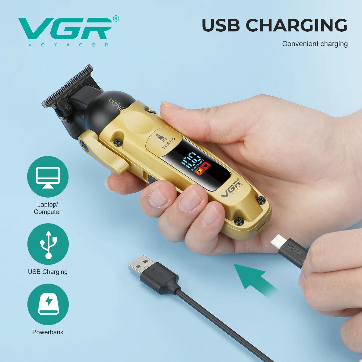 VGR high-end men's household electric hair clipper with intelligent digital display and 7000 RPM new electric push shear V-274 Peaceful Pleasures Health and Wellness