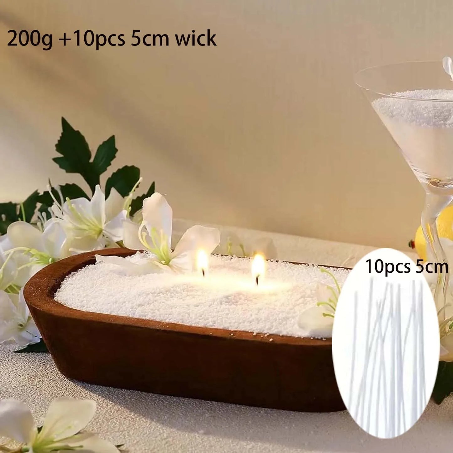 200g Pearl Candle Sand Kit – White & Black Wax Beads + 10 Wicks