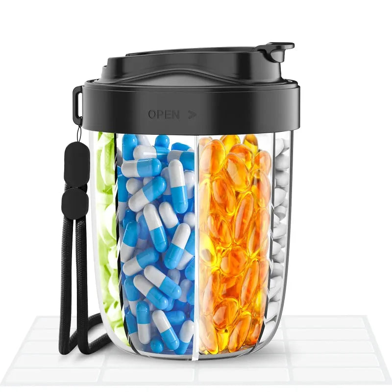 Large Pill Cup Bottle Organizer Supplement Organizer for Holding 6 Various Vitamins Travel Pill Case Box Straw Container Peaceful Pleasures Health and Wellness