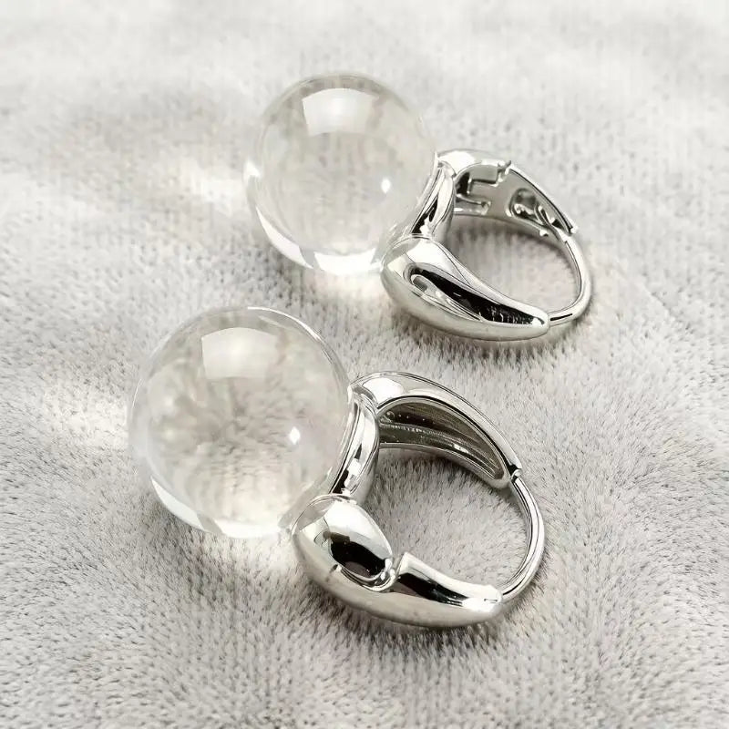 Clear Glass Ball Hoop Drop Earrings | Korean Fashion Jewelry