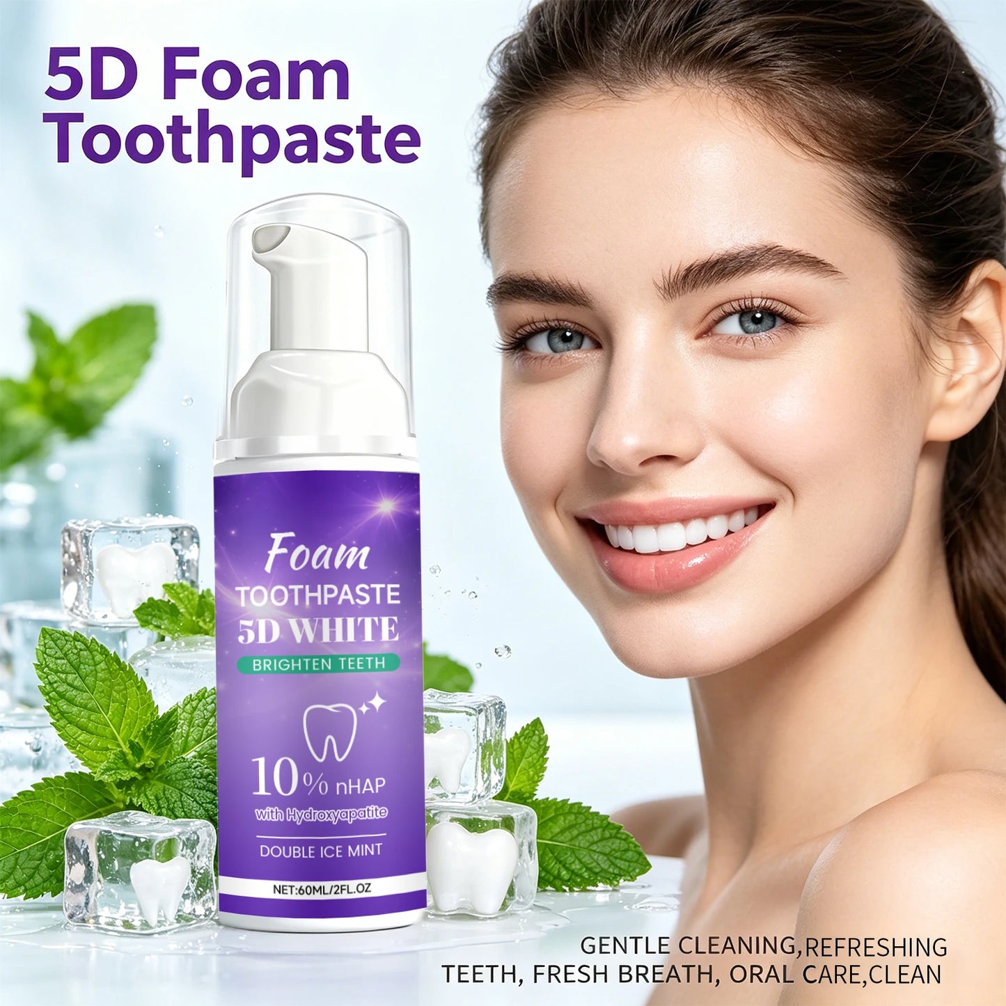 5D White Foam Toothpaste 10% Nhap Enamel Repair Fresh Breath Coffee/Smoke Stain Remover Mint Toothpaste Brightening Teeth Care Peaceful Pleasures Health and Wellness