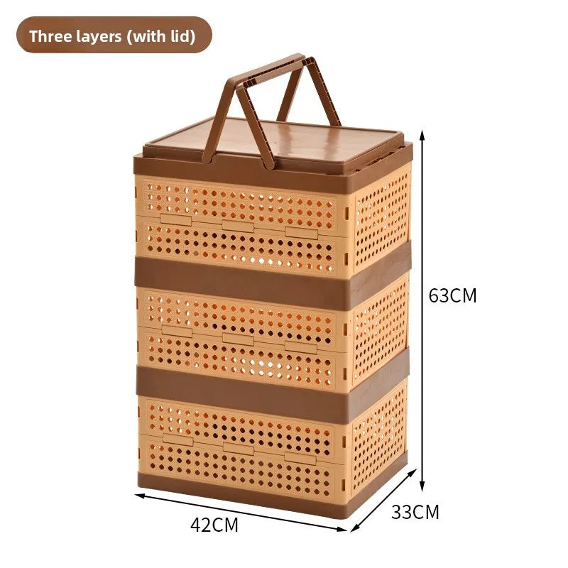 Foldable Storage Box with Wheels: Large Capacity Rolling Organizer for Clothes, Snacks, Toys & Books in Dorm Rooms or Homes Peaceful Pleasures Health and Wellness 3 Layer with Lid