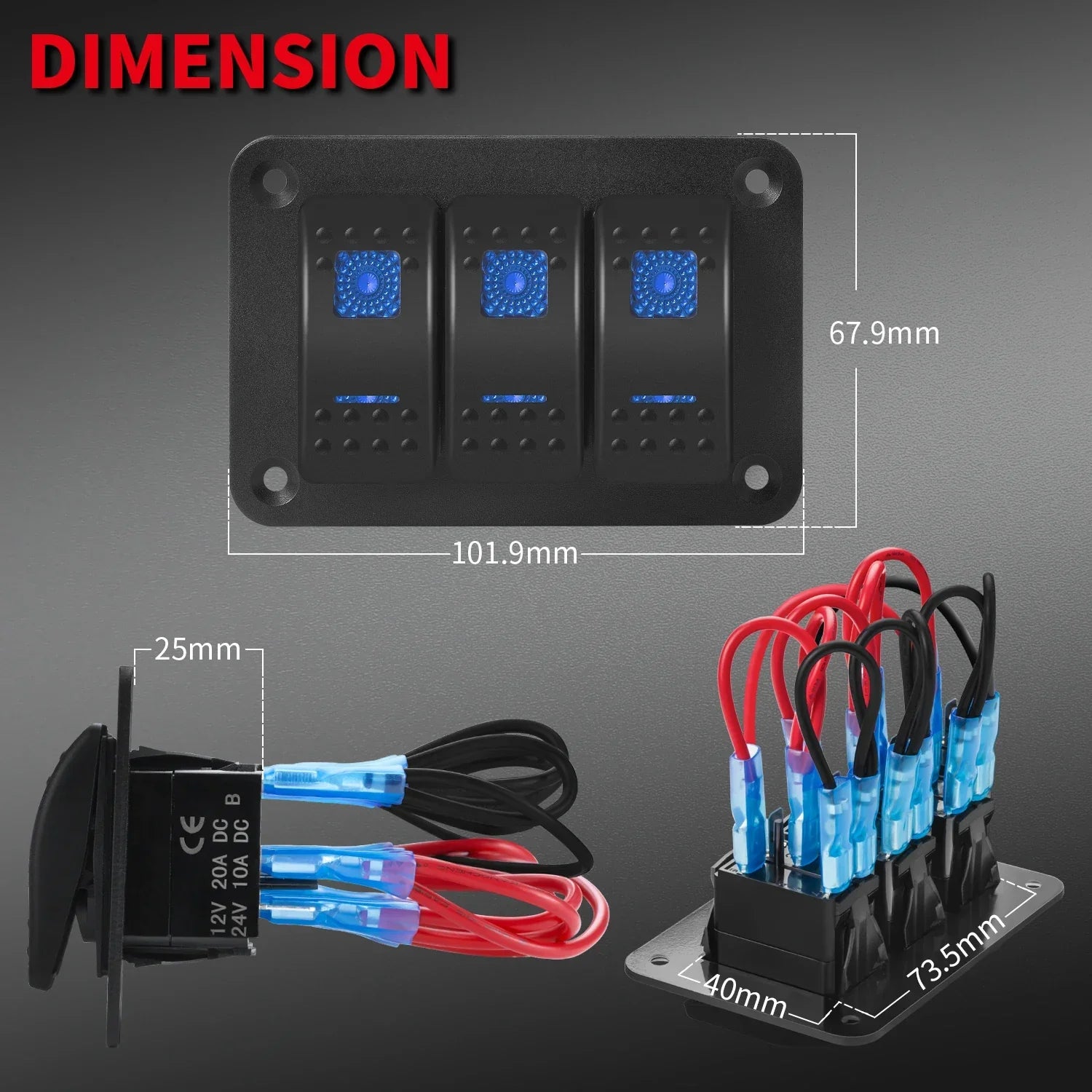 DaierTek 3-Gang Marine Rocker Switch Panel – 12V/24V Waterproof Peaceful Pleasures Health and Wellness