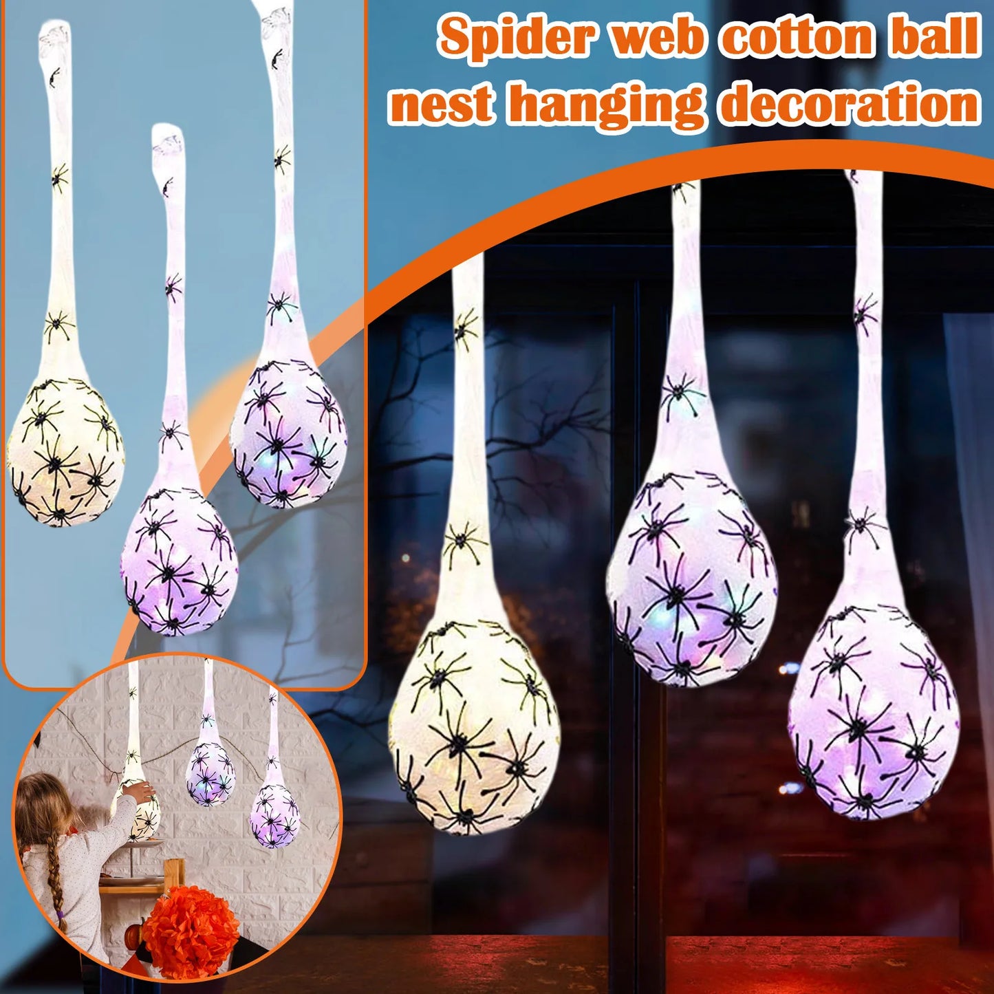 Halloween LED Glowing Spider Egg Bag Hanging Decoration
