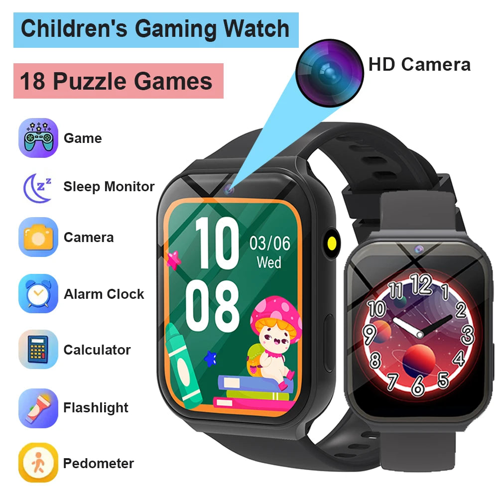 New Smartwatch For Kids HD Camera Flashlight Study Partners Multi Games Calculator Children's Day Birthday Gift Boys Girls HW12 Peaceful Pleasures Health and Wellness 2Bk Game watch for kids