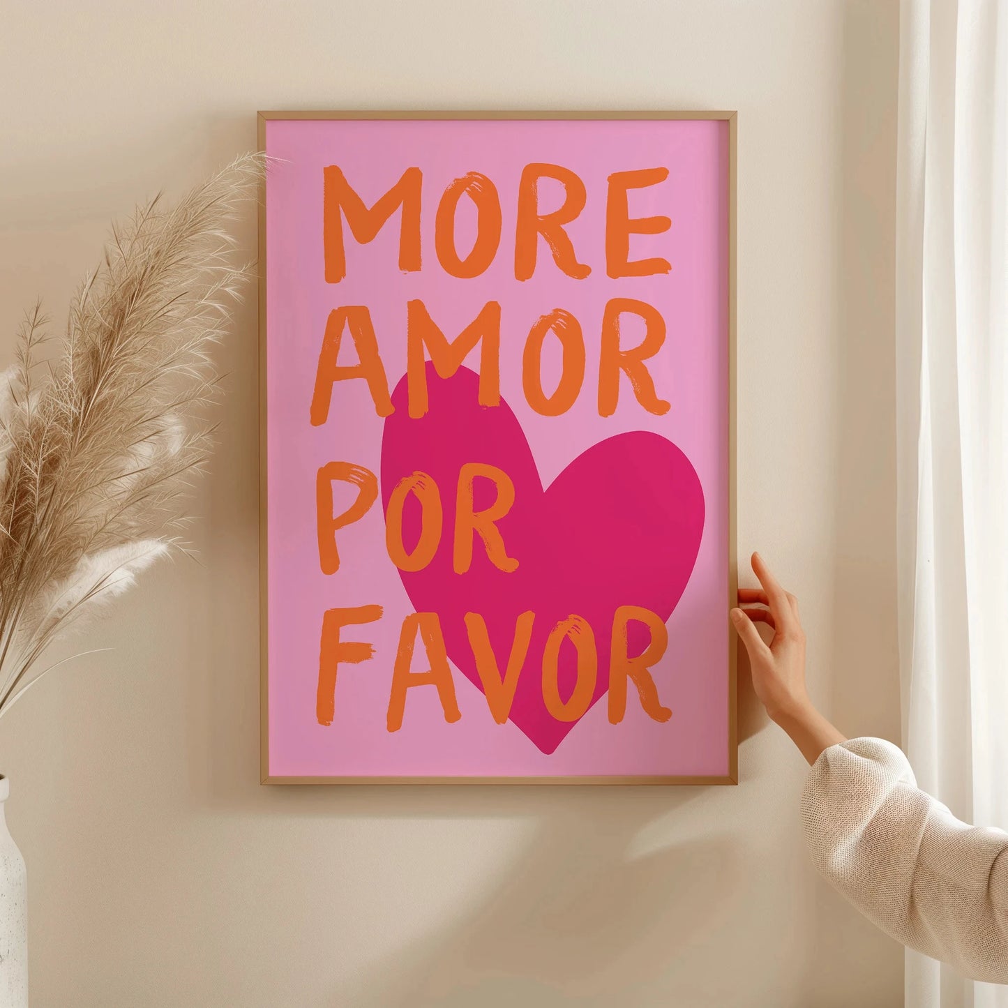 Más Amor Por Favor Love Quote Canvas Wall Art | Pink Blue