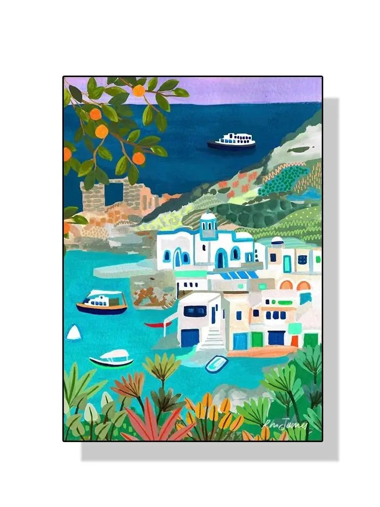 Nordic Flowers Mountain Lake Colorful Nature Landscape Travel Poster Canvas Print - Abstract Wall Art for Room Home Decor Peaceful Pleasures Health and Wellness
