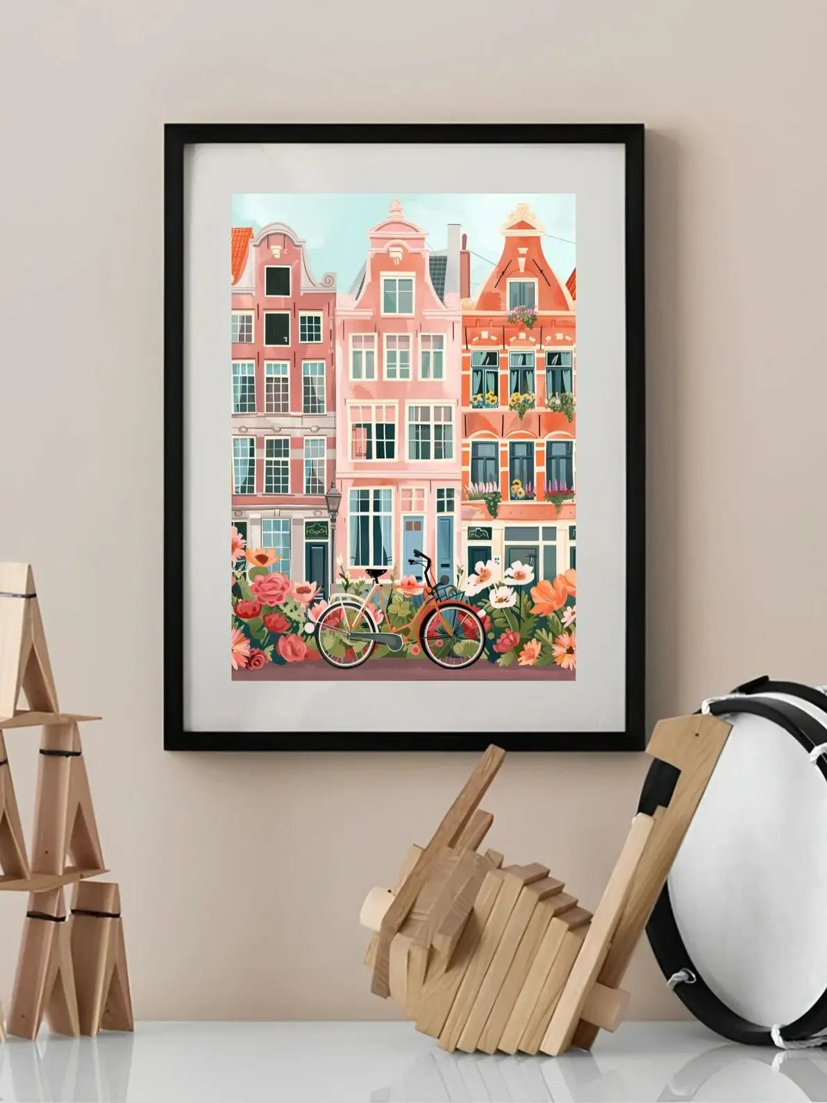 Amsterdam Travel Poster | Colorful Floral Canvas Wall Art Print