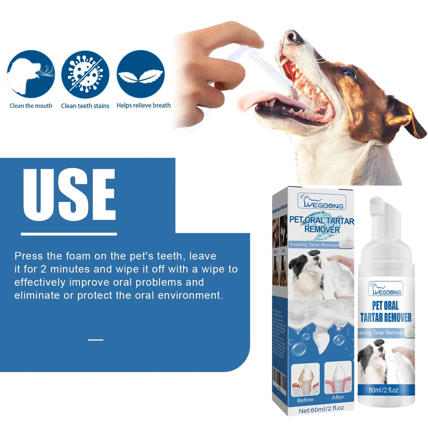 Yegbong Pet Oral Foam Cleaner | Tartar Remover Fresh Breath