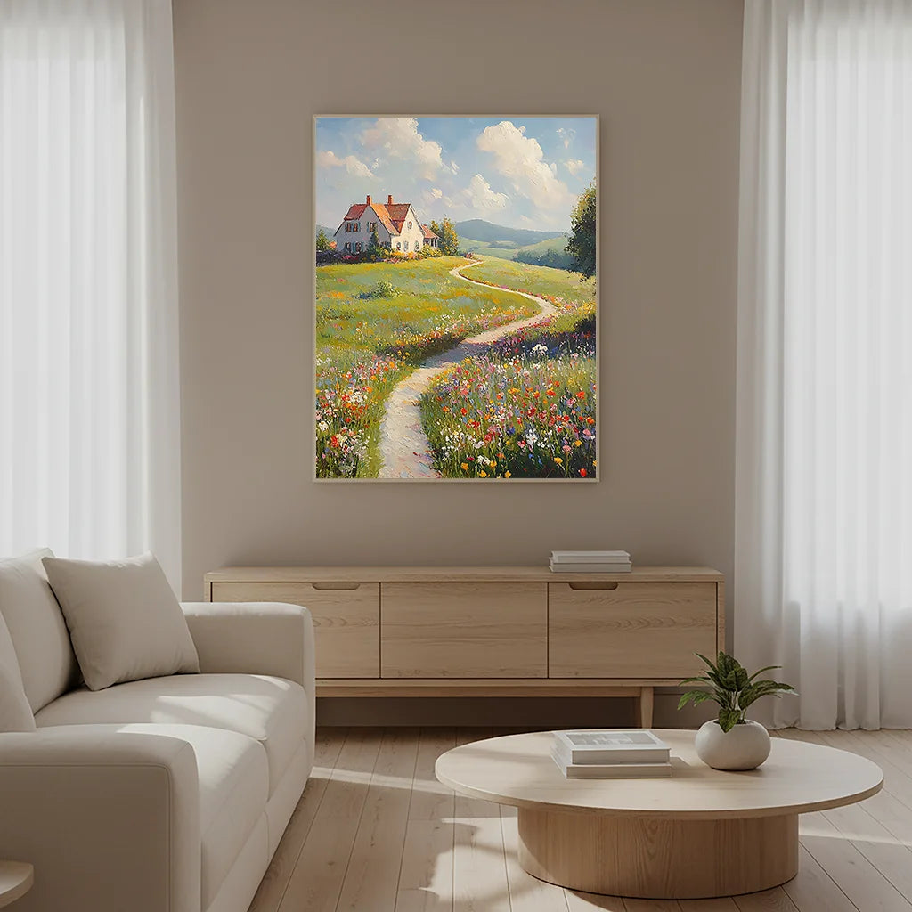 Landscape Wall Art, Nordic Plant Canvas Painting, Wildflower Botanical Meadow Poster Print for Bedroom Living Room Wall Decor Peaceful Pleasures Health and Wellness