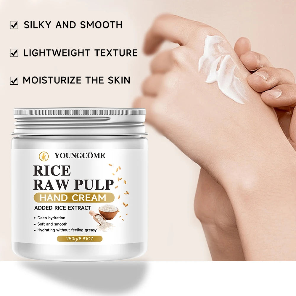 YOUNGCOME Rice Raw Pulp Hand Cream - Added Rice Extract for Deep Hydration | Soft & Smooth Non-Greasy Hydrating Hand Cream 250g Peaceful Pleasures Health and Wellness