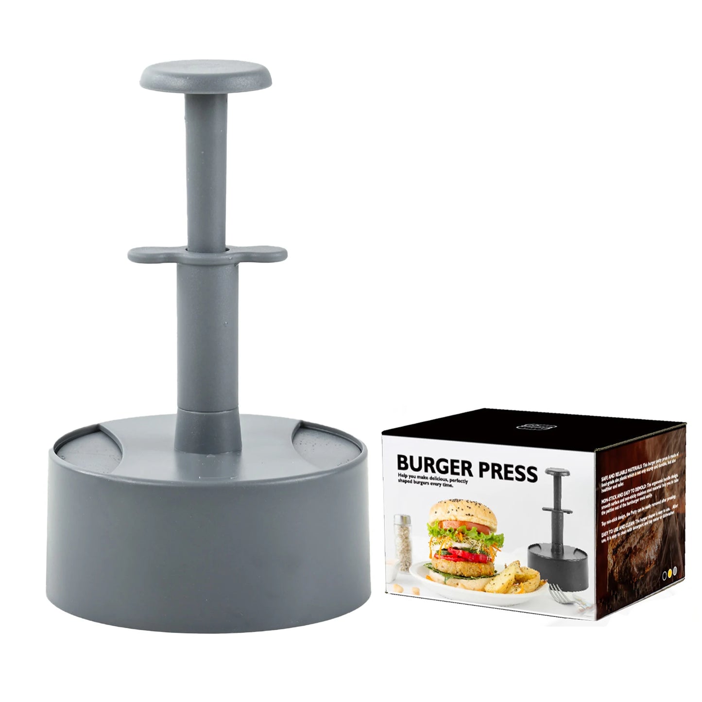 Round Hamburger Meat Pie Press Maker Food Grade Lightweight Manual Hamburger Patty Maker Making Mold Tool Kitchen Supplies Peaceful Pleasures Health and Wellness Grey with box