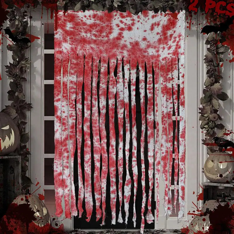Halloween Bloody Handprints Door Curtain Scary Blood Stained Gauze Fabric Strip Horror Themed Party Props DIY Household Decor Peaceful Pleasures Health and Wellness Style B