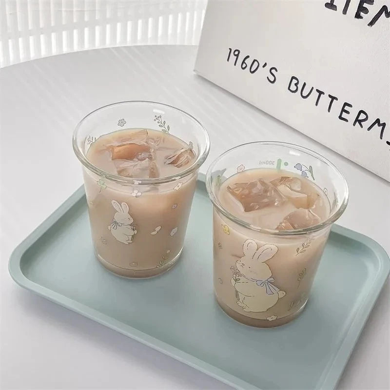 Little Rabbit Glass Cups High Beauty Water Cups Beverage Cups Office Water Cups Home Breakfast Milk Coffee Cup Exquisite Cup New Peaceful Pleasures Health and Wellness