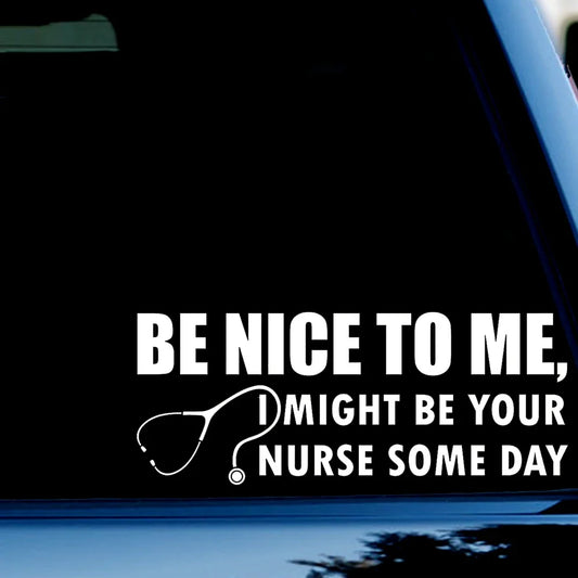 Be Nice to Me 8" White Vinyl Decal Sticker for Car & Truck Vinyl Car Decal Peaceful Pleasures Health and Wellness YELLOW