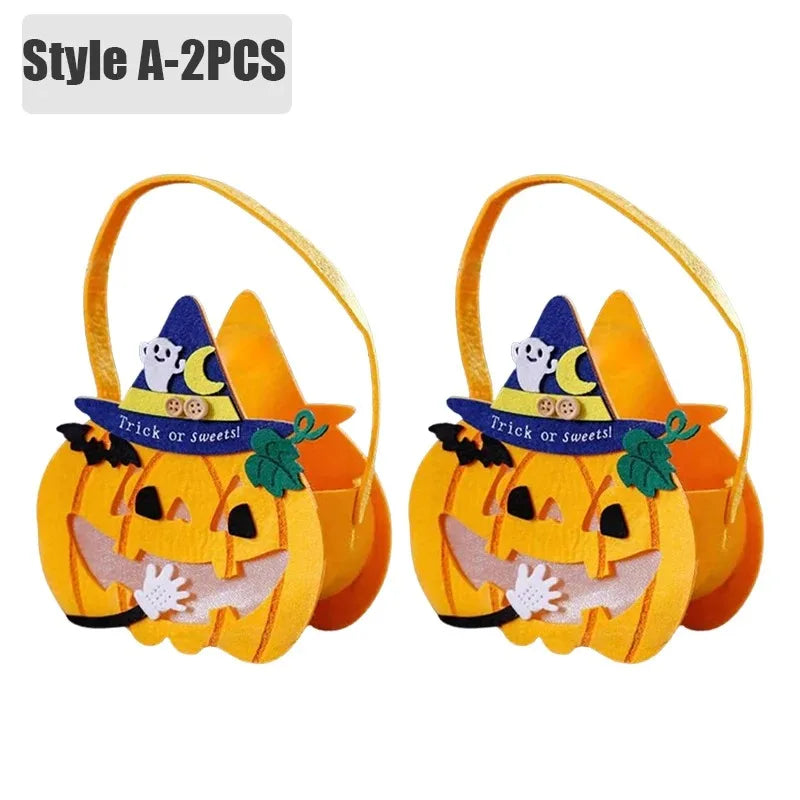 Halloween Felt Pumpkin Trick or Treat Bags with Handle | 1-6 Pack