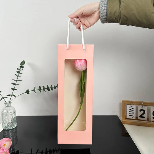 Flower Gift Bag Transparent Window | Kraft Bouquet Tote Floral Gift Bag Oasis Select