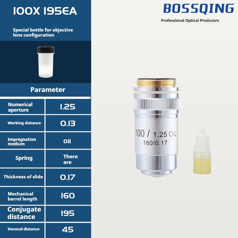 4X 10X 20X 40X 60X 100X Achromatic Objective Lens 195 Mm Conjugate Distance Tube Length 180Mm Biological Microscope Objective Peaceful Pleasures Health and Wellness 100X195EA