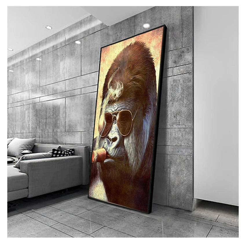 Canvas Painting Posters and Prints Street Art Animal Wall Pictures for Living Room Abstract Smoking Monkey Gorilla Peaceful Pleasures Health and Wellness