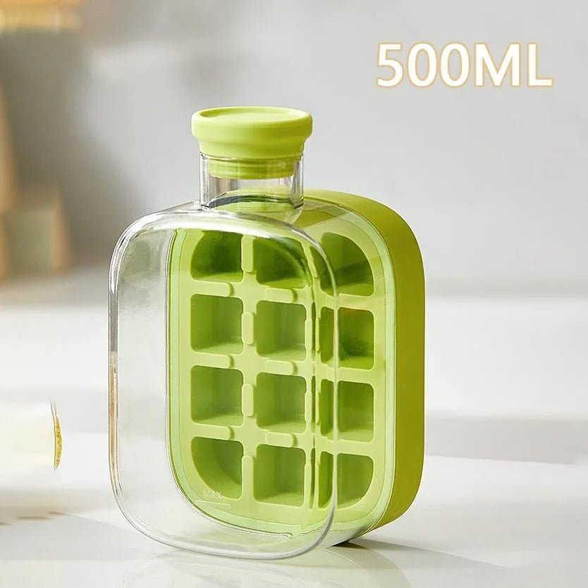 2-in-1 Ice Cube Tray & Water Bottle 500/800ml | Press Ice Maker