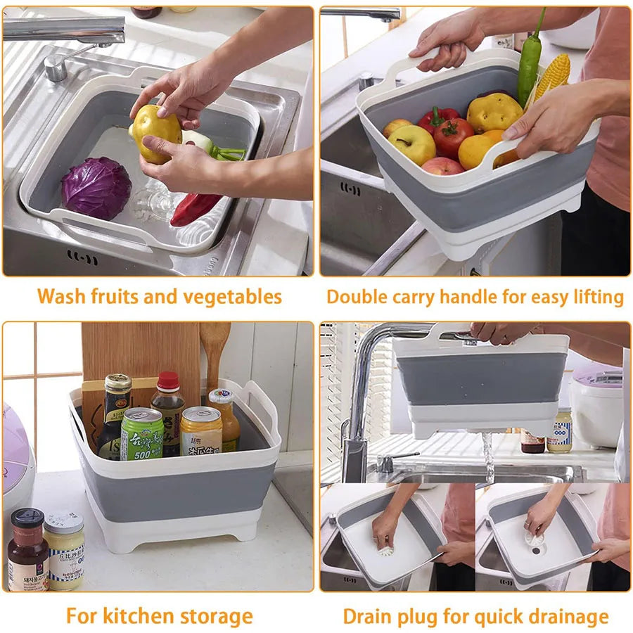 Collapsible Vegetable Wash Basin with Drain Plug | Portable Collapsible Kitchen Basin Peaceful Pleasures Health and Wellness