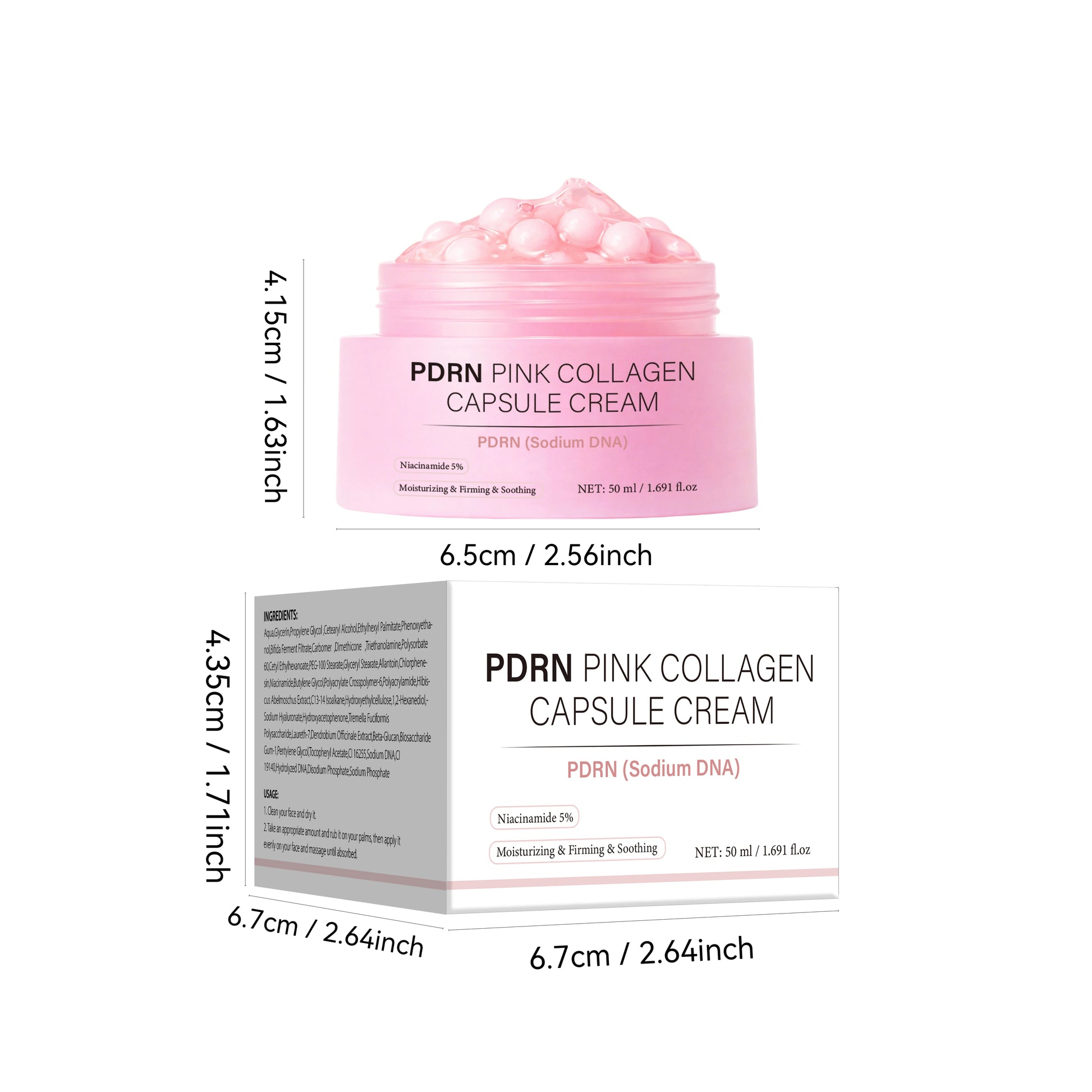 PDRN Pink Collagen Capsule Cream, Lightweight Moisturizing Cream, Niacinamide for Uneven Skin Tone and Texture, Glow Hydration Peaceful Pleasures Health and Wellness